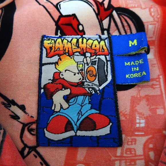 Vintage Flamehead JNCO Button Shirt Medium Red 90s Skater BMX Bike Cartoon Skate - Picture 3 of 16